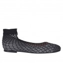 Woman's ballerina shoe with round tip in dark grey suede with net heel 1