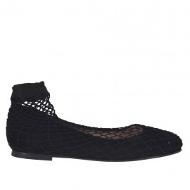 Ballerina da donna con punta tonda in camoscio nero con rete tacco 1 - Misure disponibili: 33, 34