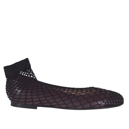 Ballerine à bout rondu pour femmes en cuir bordeaux avec tissu resillé talon 1 - Pointures disponibles:  32, 33, 34, 43, 44, 45