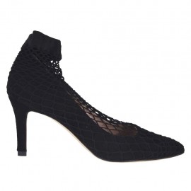 Zapato de salon para mujer en gamuza negra con red tacon 7 - Tallas disponibles:  33