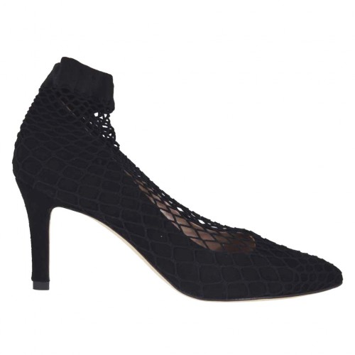 Zapato de salon para mujer en gamuza negra con red tacon 7 - Tallas disponibles:  33