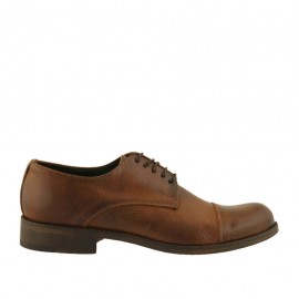 Eleganter Derbyschuh für Herren mit Schnürsenkeln und Kappe aus braunem Leder mit runder Spitze - Verfügbare Größen:  38, 47, 50
