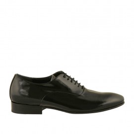 Eleganter Herrenoxfordschuh mit Schnürsenkeln aus schwarzem bedrucktem Lackleder - Verfügbare Größen:  36, 37, 46, 47, 48