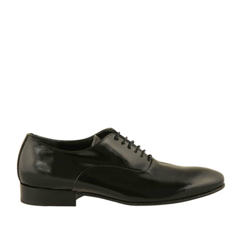 Chaussure richelieu à lacets pour hommes en cuir verni imprimé noir - Pointures disponibles:  36, 37, 46, 47, 48