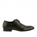 Men's elegant pointy laced derby shoe with elastic bands in smooth black leather