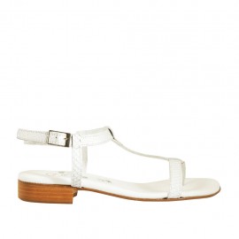 Woman's flip-flop strap sandal in white and silver printed leather heel 2 - Available sizes:  33, 43