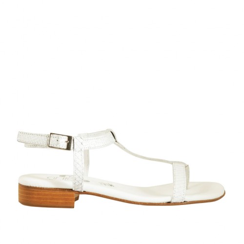 Woman's flip-flop strap sandal in white and silver printed leather heel 2 - Available sizes:  33, 43
