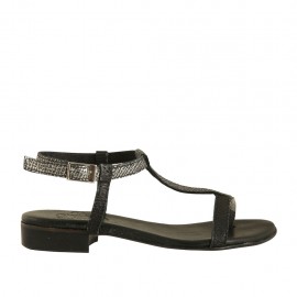 Sandalo infradito da donna con cinturino in pelle stampata nera e canna di fucile tacco 2 - Misure disponibili: 43, 44