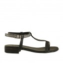 Woman's flip-flop strap sandal in black and grey printed leather heel 2