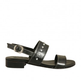 Sandalia para mujer con tachuelas en piel negra tacon 2 - Tallas disponibles:  42, 43, 45