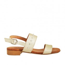 Woman's sandal with studs in platinum leather heel 2 - Available sizes:  34, 42, 43, 44