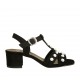 Sandalia para mujer con perlas y cinturon en gamuza negra tacon 4 - Tallas disponibles:  32, 33, 42, 43