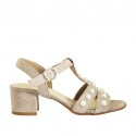 Sandale pour femmes avec perles et courroie en daim gris tourterelle talon 4