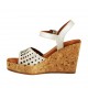 Woman's strap sandal in pearled silver pierced leather with platform and wedge 9 - Available sizes:  42, 43, 44