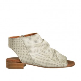 Woman's highfronted sandal with zipper in grey pierced leather heel 2 - Available sizes:  33, 34