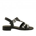 Woman's sandal with strap and pearls in black leather heel 2
