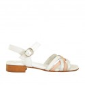 Woman's strap sandal in white, silver and pink leather heel 2