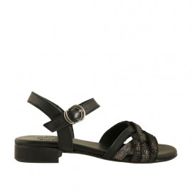 Woman's strap sandal in black and grey printed leather heel 2 - Available sizes:  33, 43