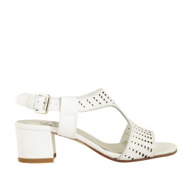 Sandale pour femmes en cuir perforé blanc talon 4 - Pointures disponibles:  43, 44, 45