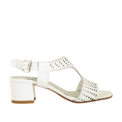 Sandalo da donna in pelle forata bianca tacco 4 - Misure disponibili: 34, 42, 43, 44, 45