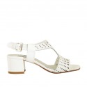 Woman's sandal in white pierced leather heel 4