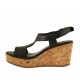 Sandalia para mujer en piel perforada negra con plataforma y cuña 7 - Tallas disponibles:  32, 43