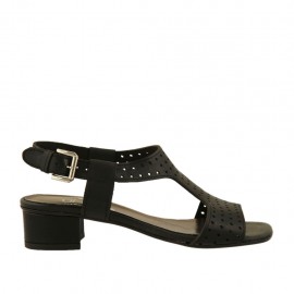 Sandalo da donna in pelle forata nera tacco 3 - Misure disponibili: 33, 43, 45