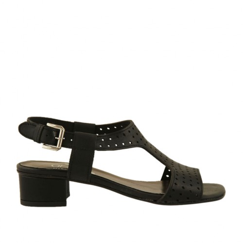 Sandalo da donna in pelle forata nera tacco 3 - Misure disponibili: 33, 43, 44, 45