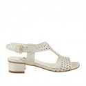 Woman's sandal in silver printed and pierced leather heel 3