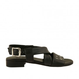 Sandalia para mujer con tachuelas en piel negra tacon 2 - Tallas disponibles:  33, 34