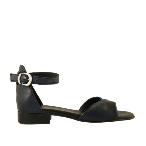 Scarpa aperta da donna in pelle blu e blu scuro con cinturino tacco 2 - Misure disponibili: 32, 33, 43