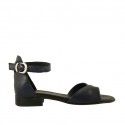 Woman's open shoe in blue and dark blue leather with strap heel 2