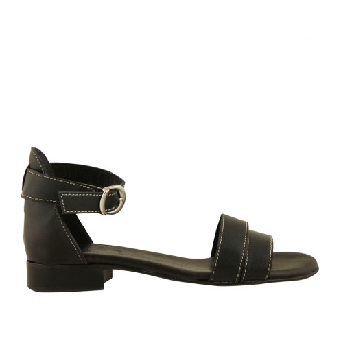 Scarpa aperta da donna in pelle nera con cinturino tacco 2 - Misure disponibili: 32, 33, 44