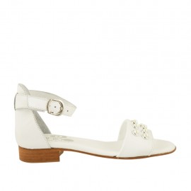 Chaussure ouverte pour femmes en cuir blanc avec courroie et perles talon 2 - Pointures disponibles:  32, 33, 34, 43, 44