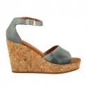 Woman's open shoe with strap and platform in blue grey leather wedge heel 9