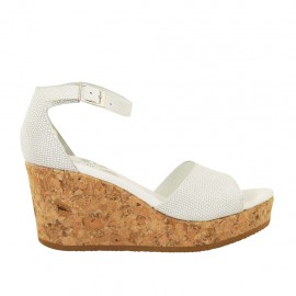 Chaussure ouverte pour femmes avec courroie et plateforme en cuir imprimé blanc talon compensé 7 - Pointures disponibles:  44