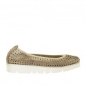 Ballerina da donna in pelle forata taupe zeppa 3