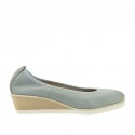 Woman's pump in blue grey leather wedge heel 4