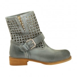 Bottines pour femmes avec boucle en cuir et cuir perforé bleu gris talon 3 - Pointures disponibles:  33