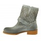 Botines con hebilla para mujer en piel y piel perforada de color azul grisado tacon 3 - Tallas disponibles:  33