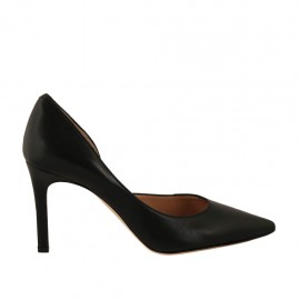 Escarpin pour femmes à côté ouvert en cuir noir talon 8 - Pointures disponibles:  34