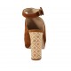 Woman's sandal in tobacco suede with ankle strap, platform and heel 9 in printed cork - Available sizes:  31, 34, 42