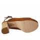 Woman's sandal in tobacco suede with ankle strap, platform and heel 9 in printed cork - Available sizes:  31, 34, 42