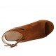 Sandalia para mujer en gamuza color tabaco con cinturon al tobillo, plataforma y tacon 9 en corcho imprimido - Tallas disponibles:  31, 34, 42