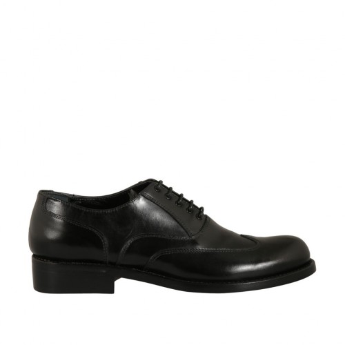 Chaussure richelieu élégant avec bout golf pour hommes en cuir noir - Pointures disponibles:  50