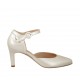 Zapato abierto para mujer con cinturon en piel marfil perlado tacon 7 - Tallas disponibles:  43, 44, 45