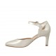 Zapato abierto para mujer con cinturon en piel marfil perlado tacon 7 - Tallas disponibles:  43, 44, 45