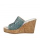 Mule ouvert pour femmes en cuir perforé turquoise talon compensé  9 - Pointures disponibles:  43, 44