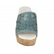 Woman's open mules in turquoise pierced leather wedge heel 9 - Available sizes:  43, 44