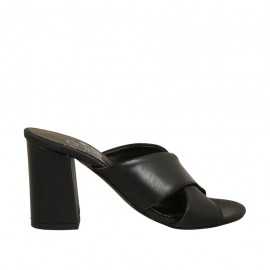 Sabot aperto da donna in pelle nera tacco 7 - Misure disponibili: 32, 33, 34, 42, 43